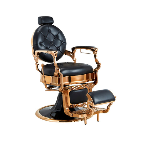 Silla de barbería Negro brillante con estructura color Bronze.