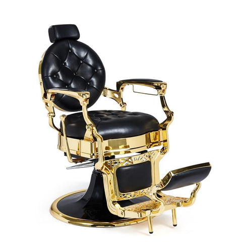 Silla de barbería Negro brillante con estructura color Oro.
