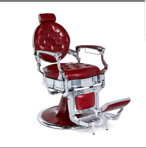 Silla de barbería Rojo brillante con estructura color plata.