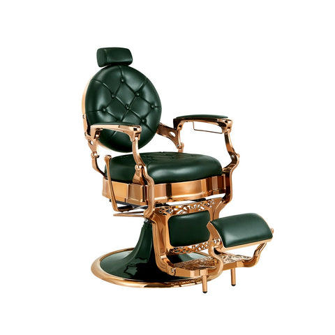 Silla de barbería Verde con estructura color Bronze/Oro.